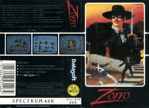 Zorro box art for ZX Spectrum